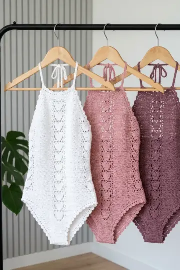 Romantic Lace Hearts Bodysuit Free Crochet Pattern