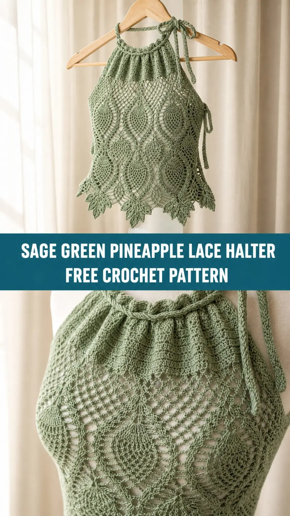 Sage Green Pineapple Lace Halter Free Crochet Pattern