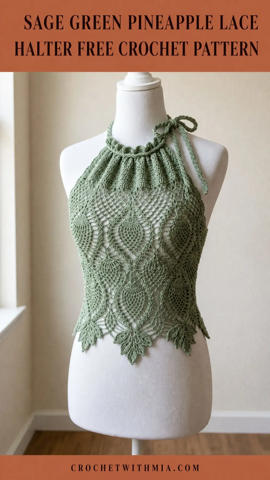 Sage Green Pineapple Lace Halter Free Crochet Pattern