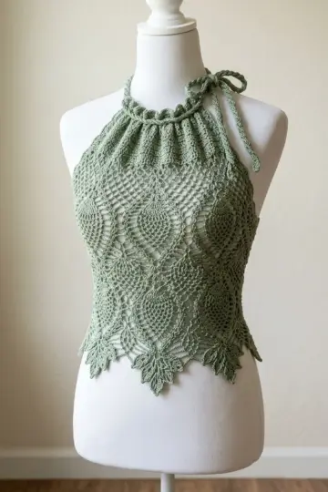 Sage Green Pineapple Lace Halter Free Crochet Pattern