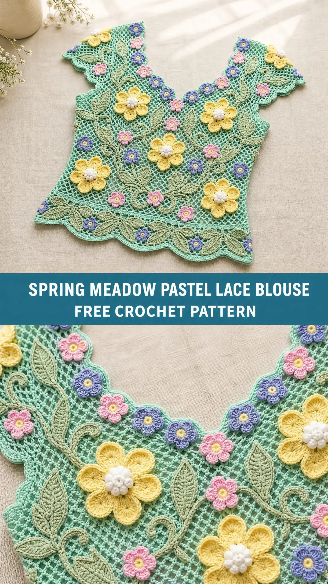 Spring Meadow Pastel Lace Blouse Free Crochet Pattern