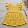 Sunflower Yellow Granny Square Baby Dress Free Crochet Pattern