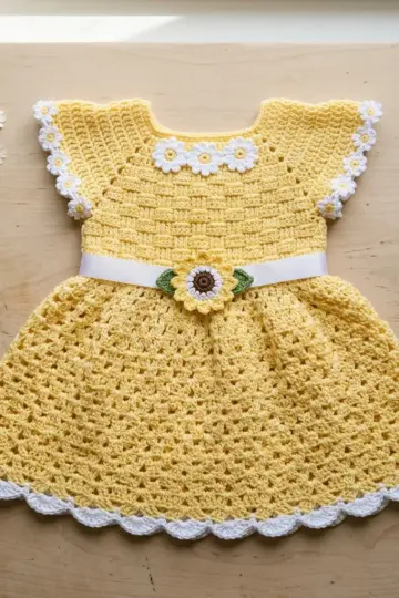 Sunny Yellow Baby Dress Free Crochet Pattern