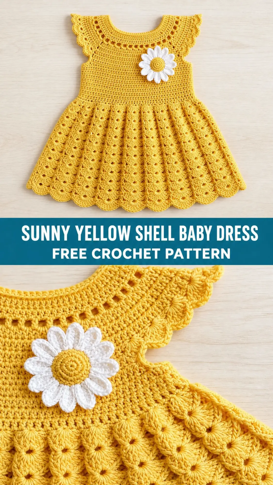 Sunny Yellow Shell Baby Dress Free Crochet Pattern