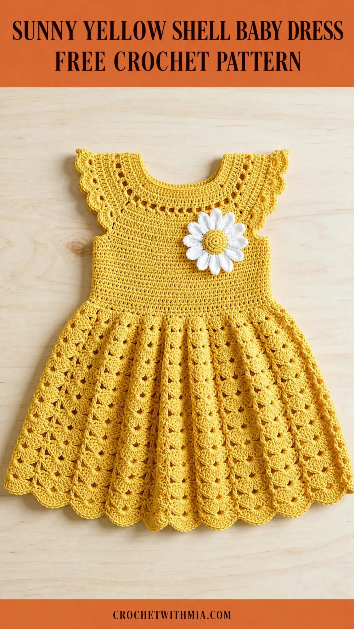 Sunny Yellow Shell Baby Dress Free Crochet Pattern