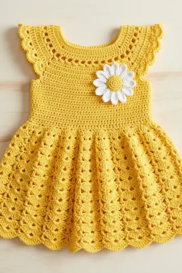 Sunny Yellow Shell Baby Dress Free Crochet Pattern