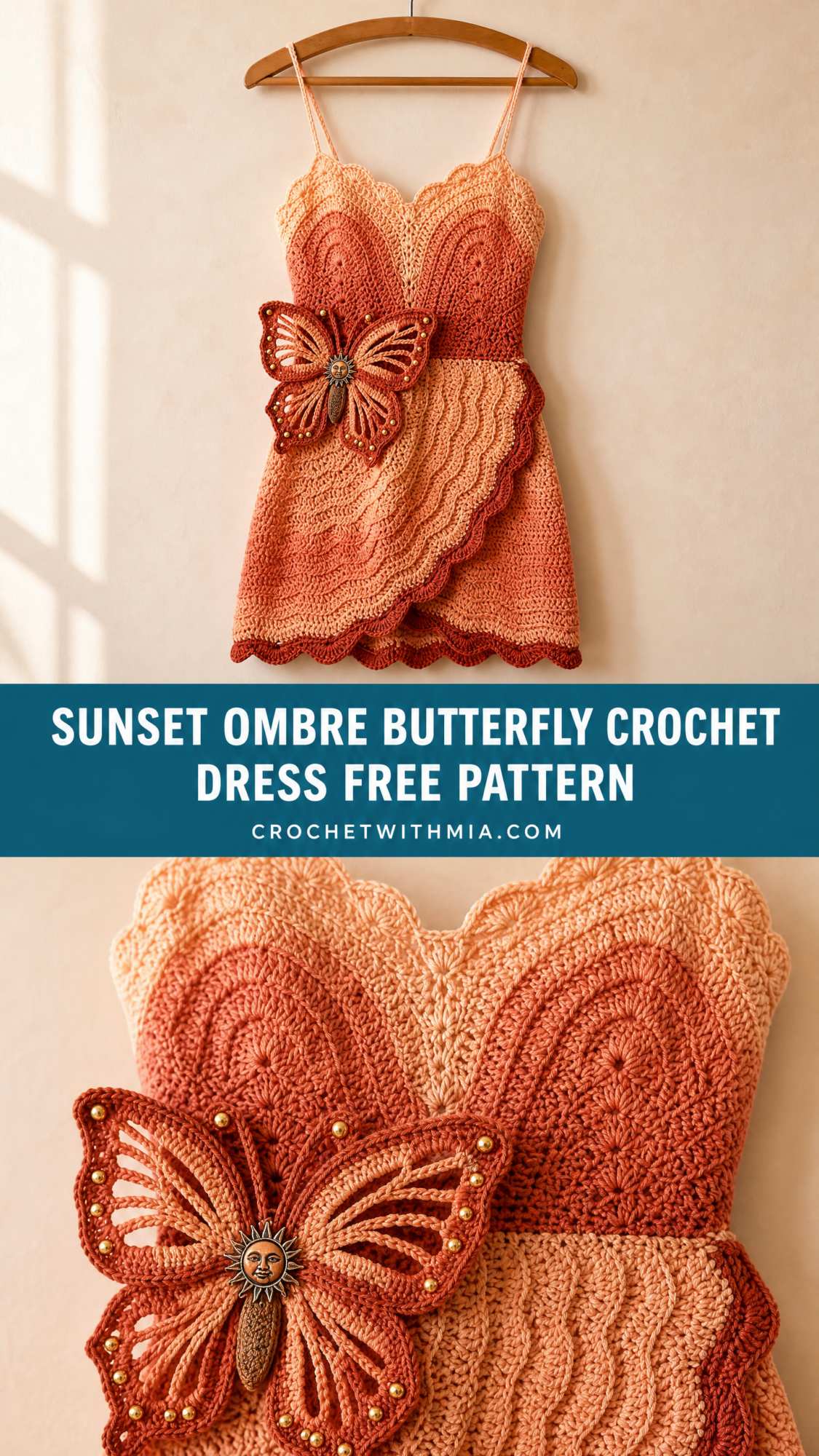 Sunset Ombre Butterfly Crochet Dress Free Pattern