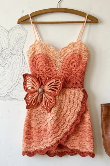 Sunset Ombre Butterfly Crochet Dress Free Pattern