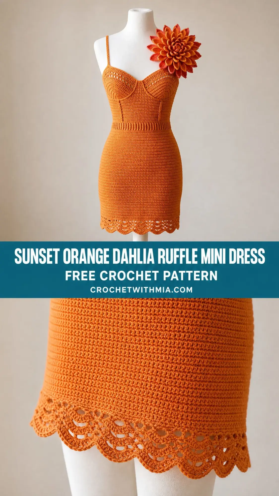 Sunset Orange Dahlia Ruffle Mini Dress Free Crochet Pattern