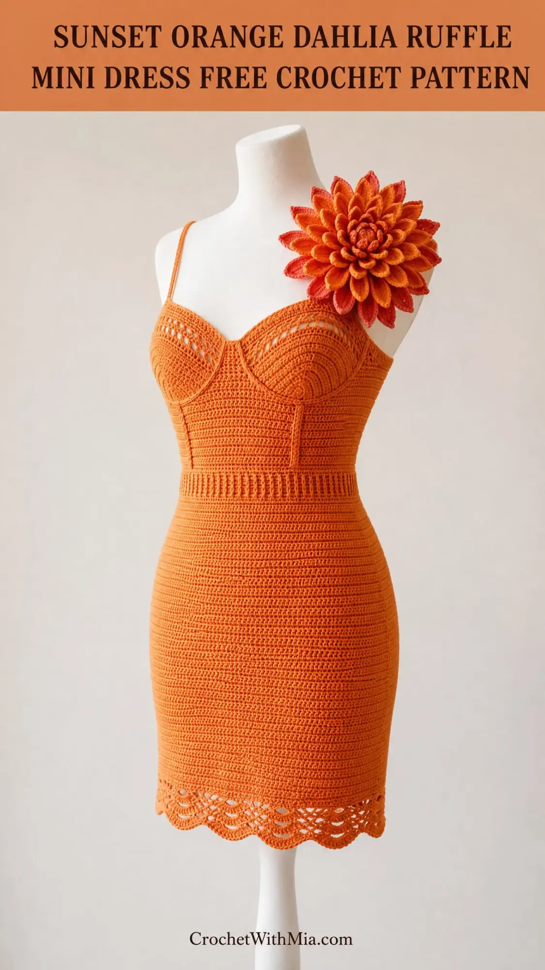 Sunset Orange Dahlia Ruffle Mini Dress Free Crochet Pattern