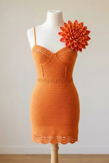 Sunset Orange Dahlia Ruffle Mini Dress Free Crochet Pattern