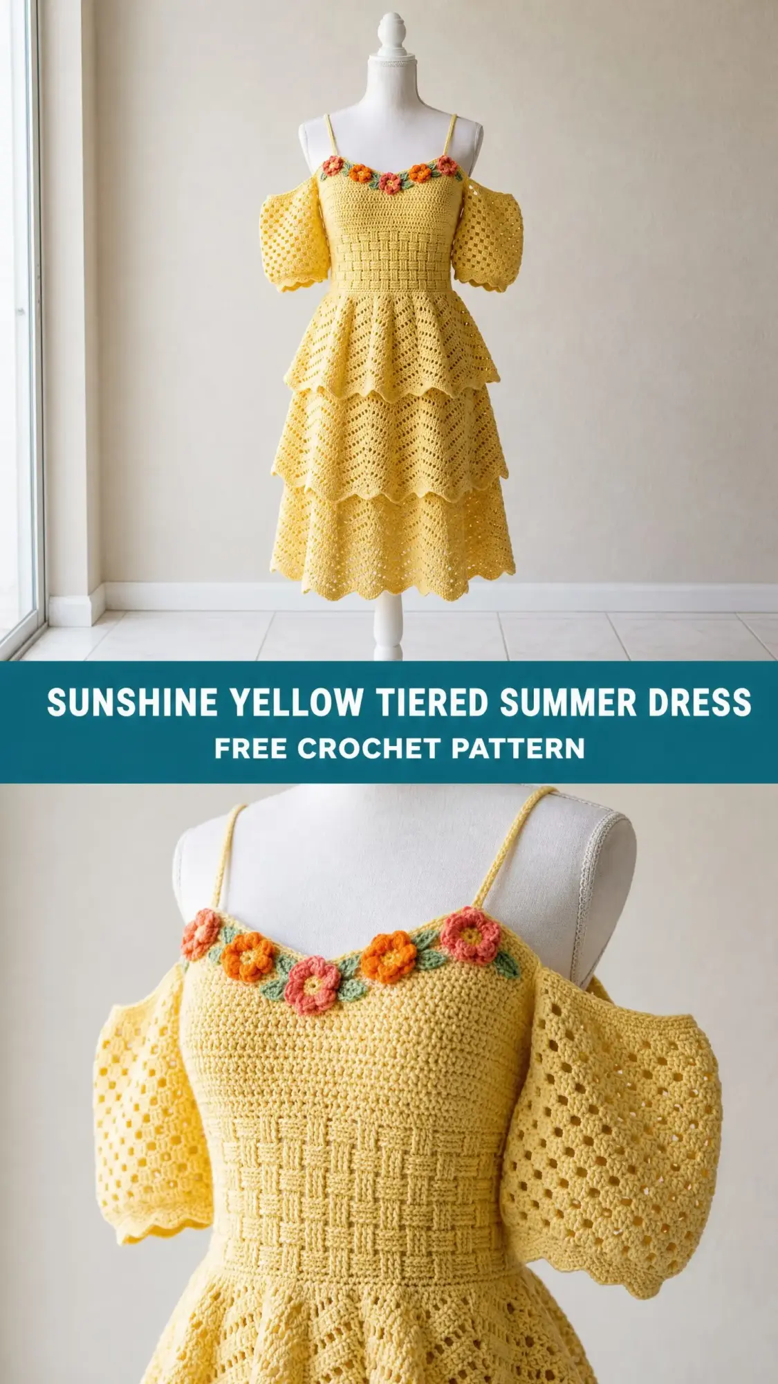 Sunshine Yellow Tiered Summer Dress Free Crochet Pattern
