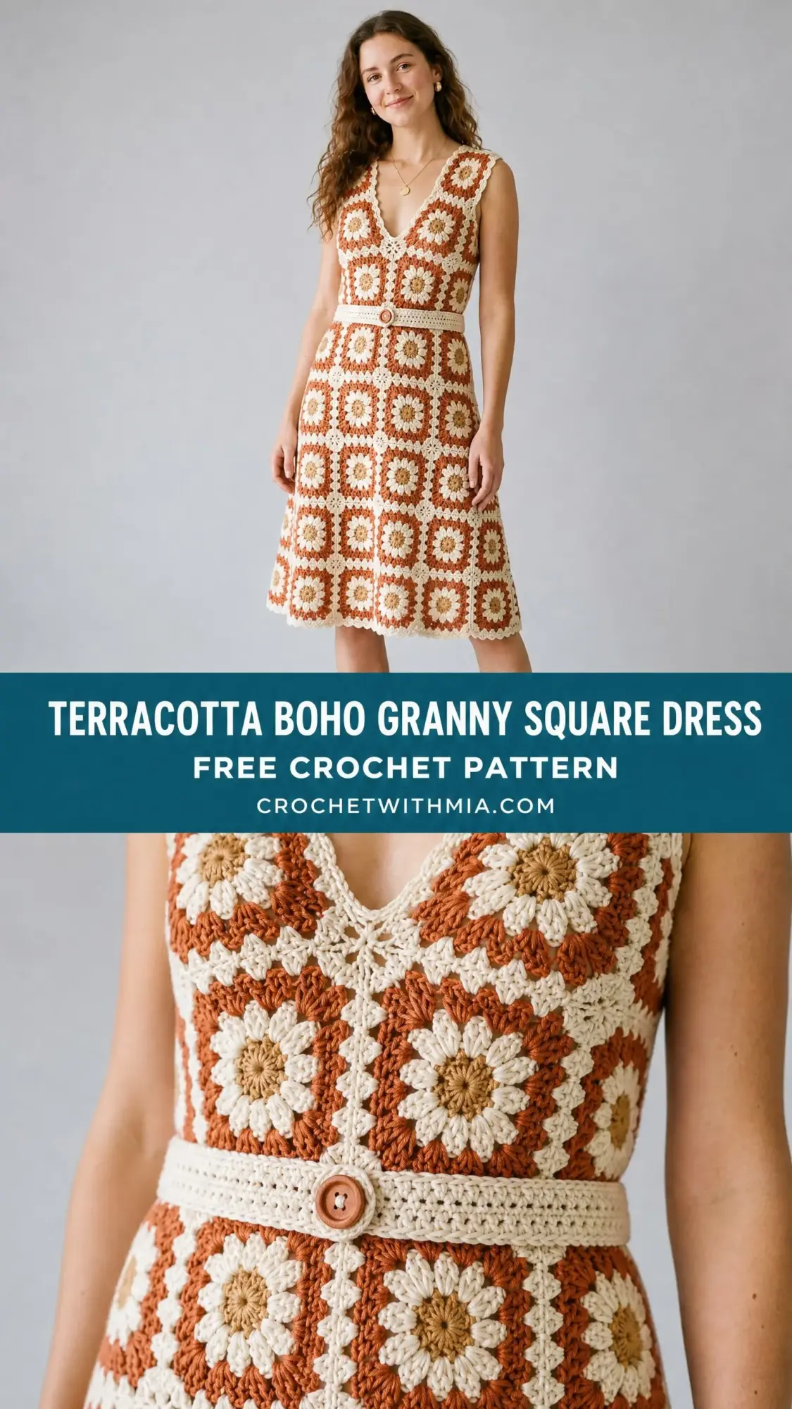 Terracotta Boho Granny Square Dress Free Crochet Pattern