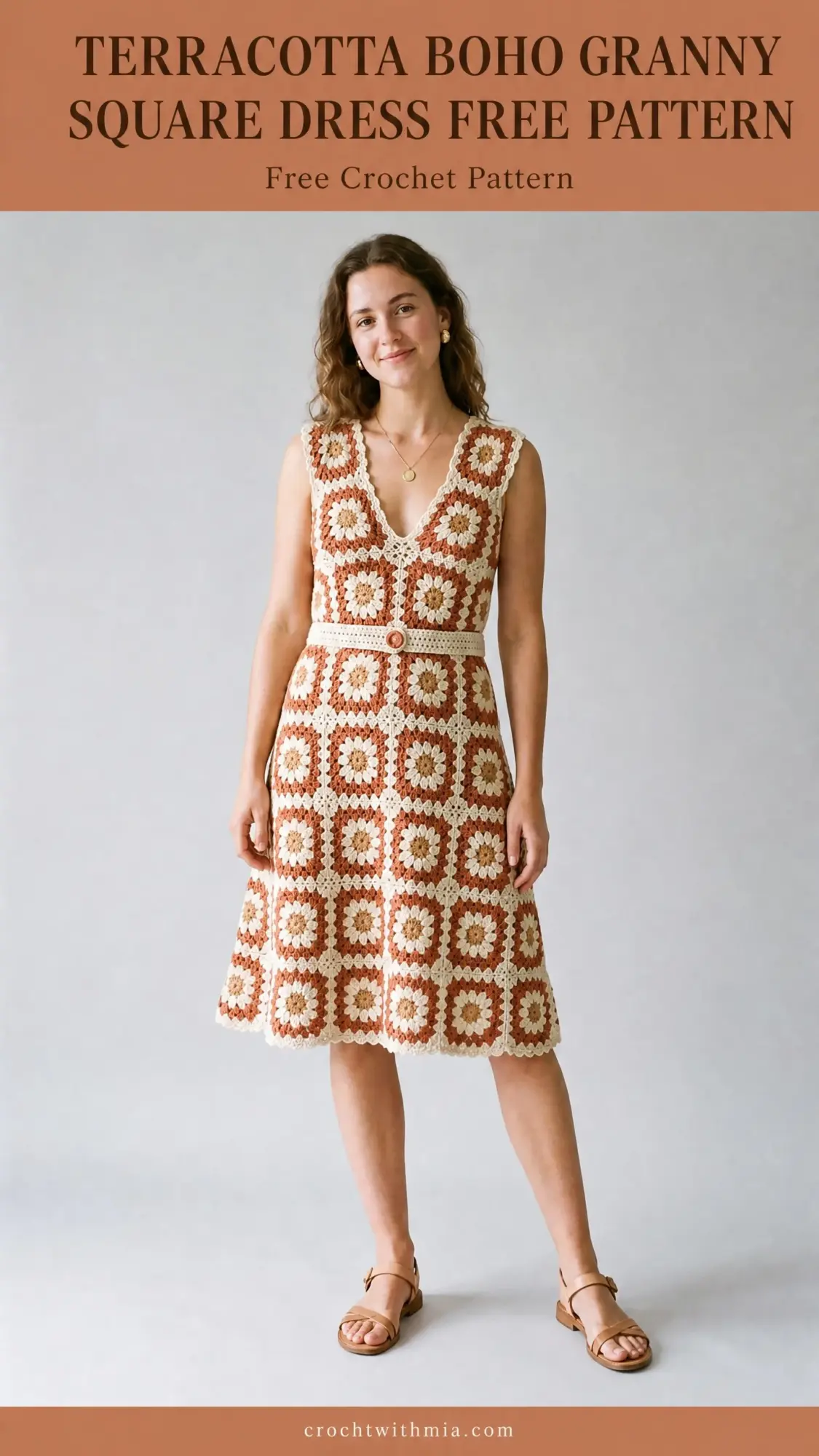 Terracotta Boho Granny Square Dress Free Crochet Pattern