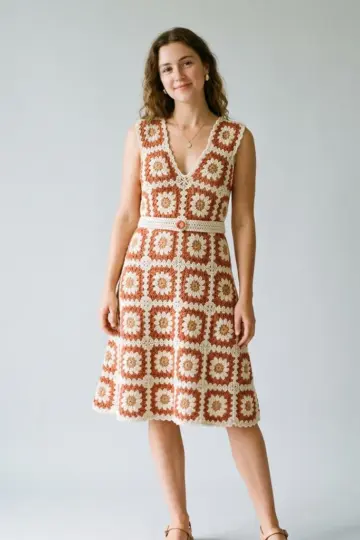 Terracotta Boho Granny Square Dress Free Crochet Pattern
