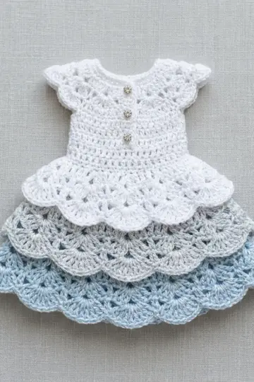 Winter Frost Ruffle Doll Dress Free Crochet Pattern
