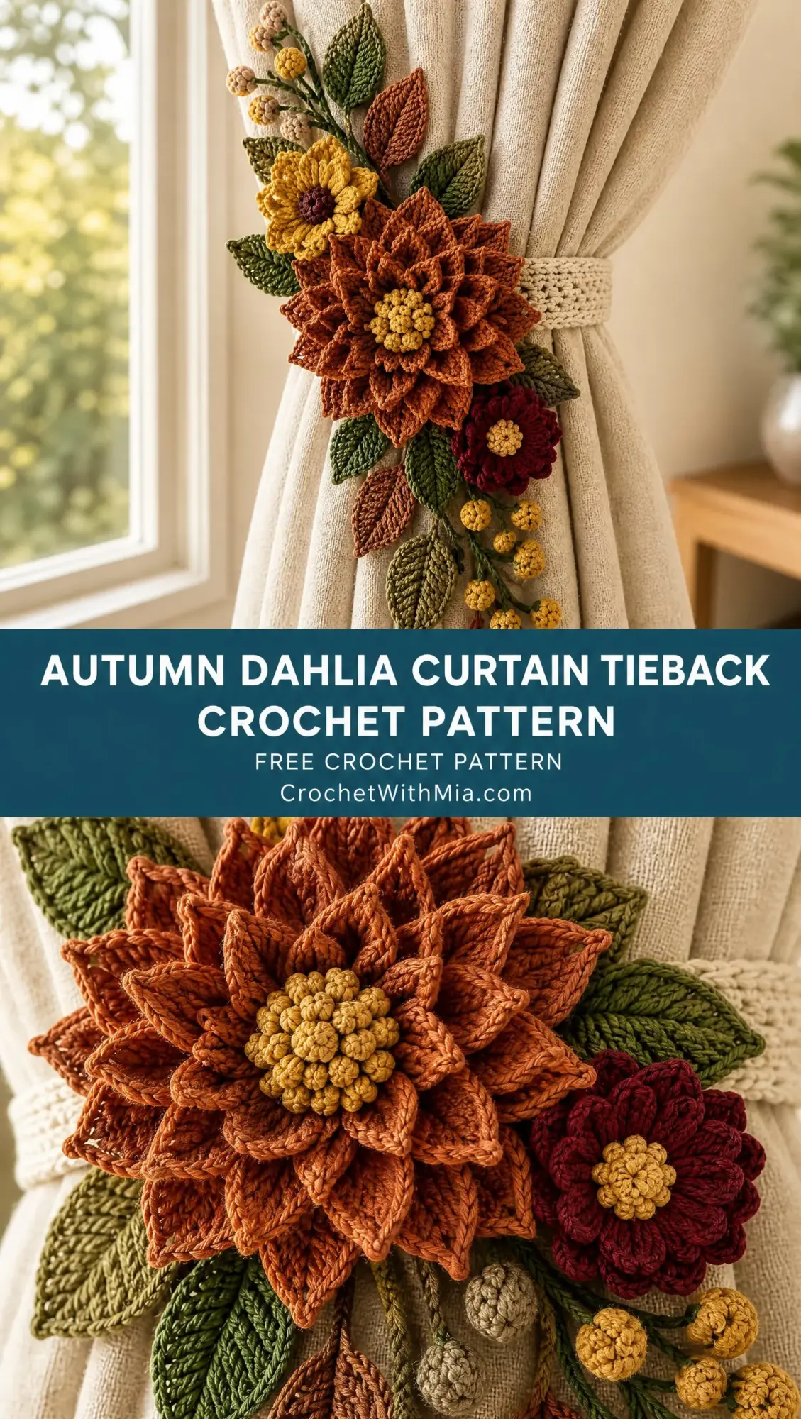 Autumn Dahlia Curtain Tieback Crochet Pattern