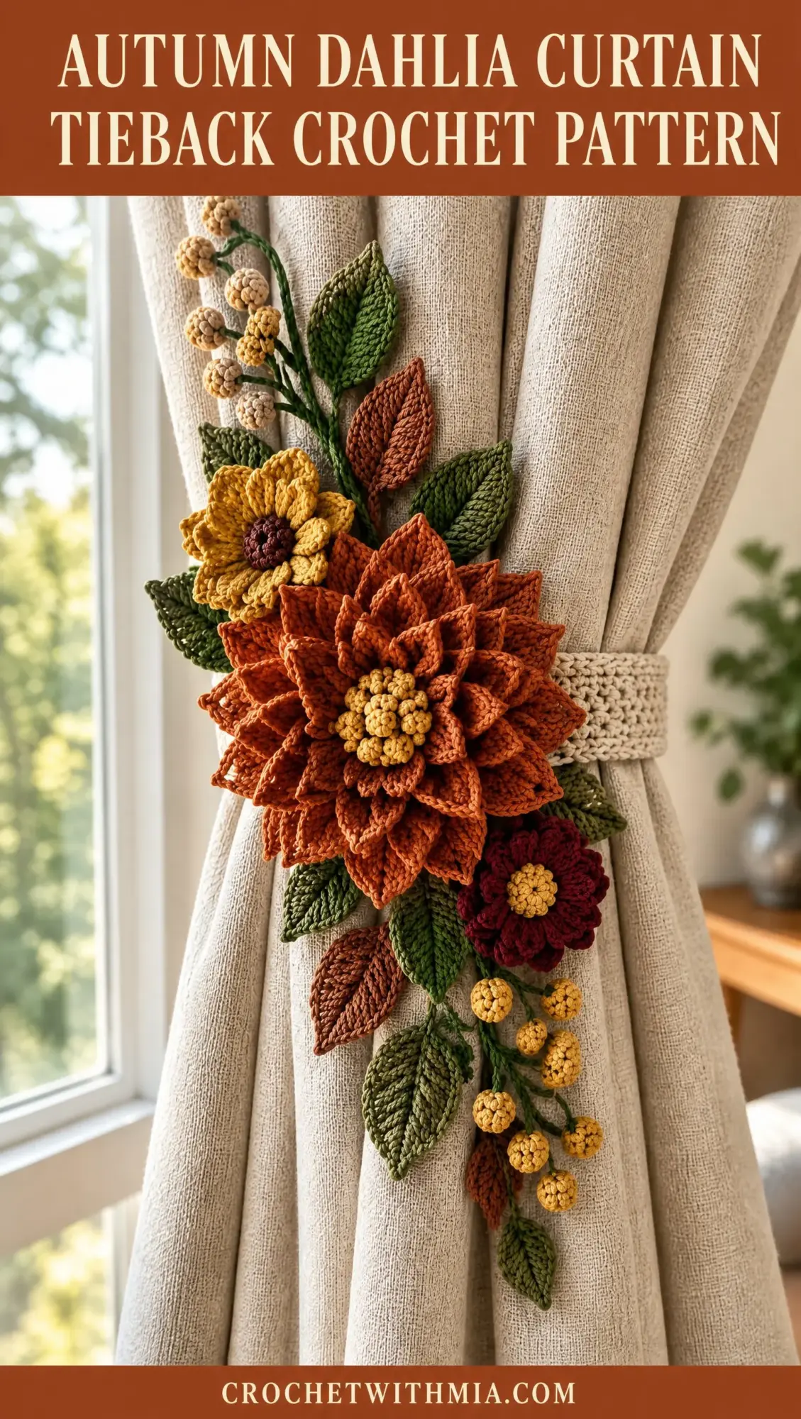 Autumn Dahlia Curtain Tieback Crochet Pattern