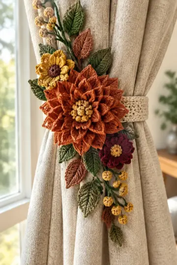 Autumn Dahlia Curtain Tieback Crochet Pattern
