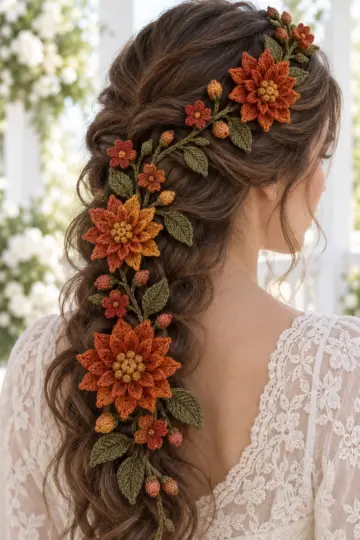 Autumn Dahlia Hair Vine Crochet Pattern
