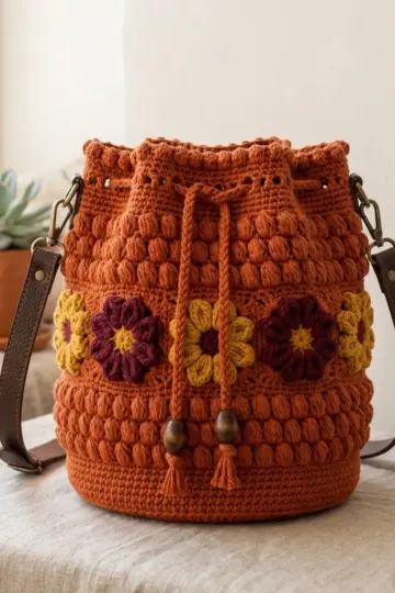 Autumn Harvest Floral Bucket Bag Free Crochet Pattern