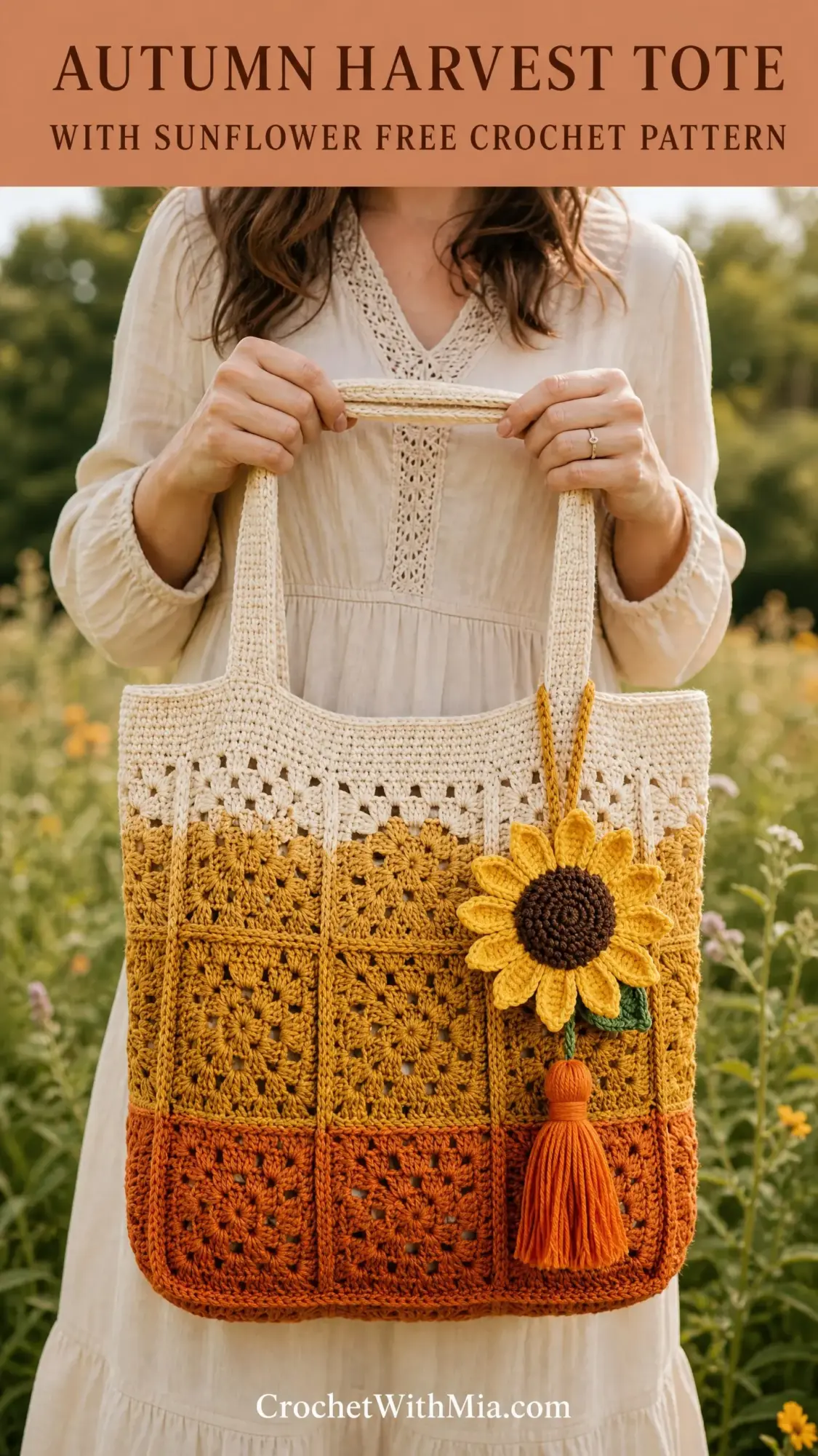 Autumn Harvest Tote with Sunflower Free Crochet Pattern