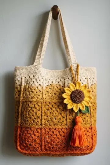 Autumn Harvest Tote with Sunflower Free Crochet Pattern