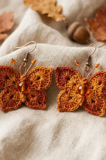Autumn Maple Butterfly Earrings Free Crochet Pattern