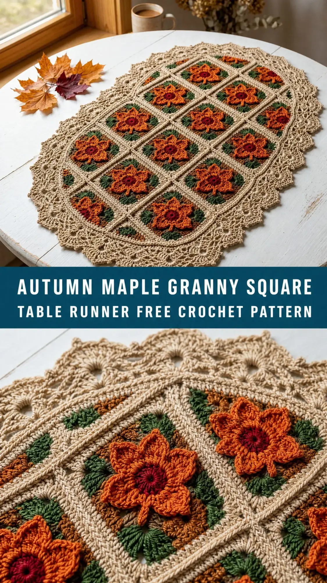Autumn Maple Granny Square Table Runner Free Crochet Pattern