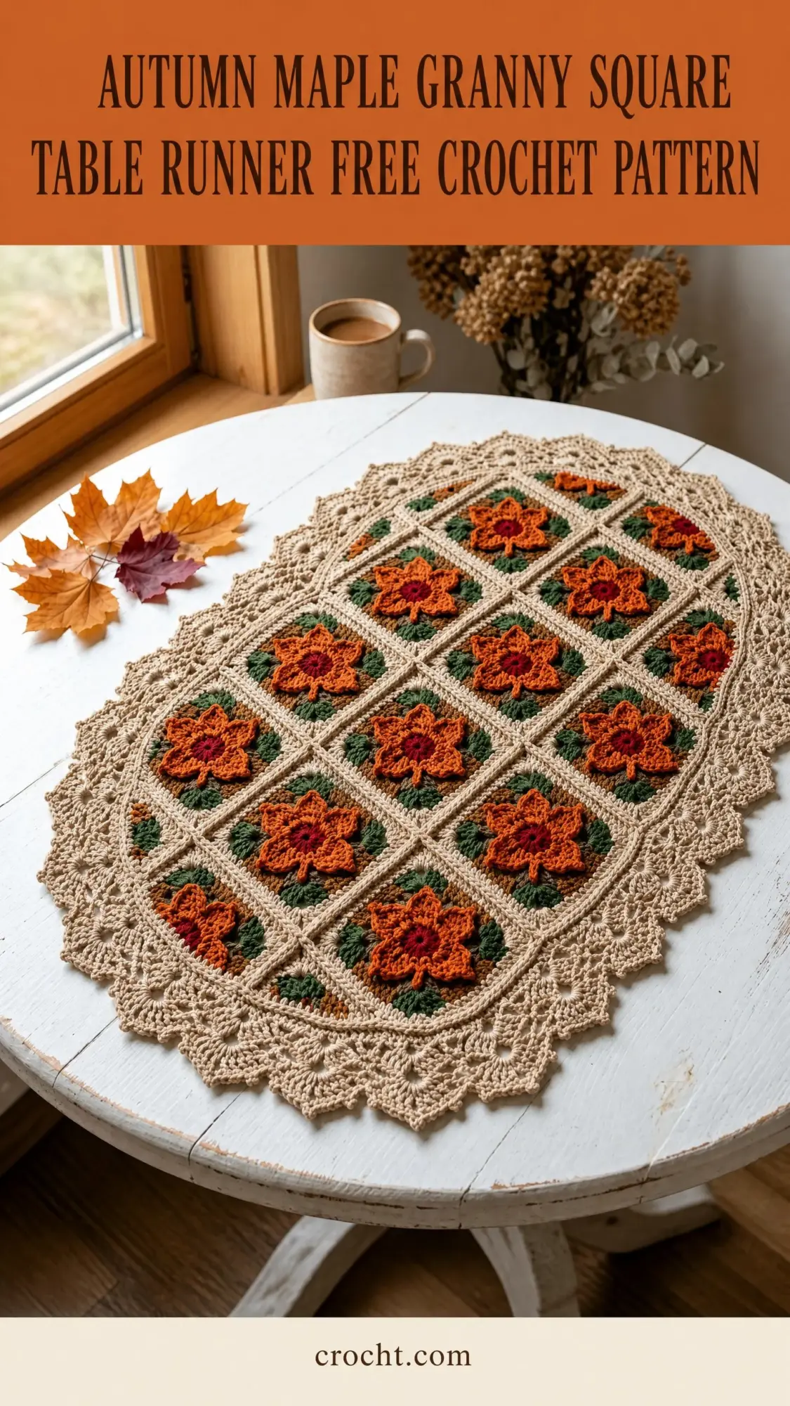 Autumn Maple Granny Square Table Runner Free Crochet Pattern