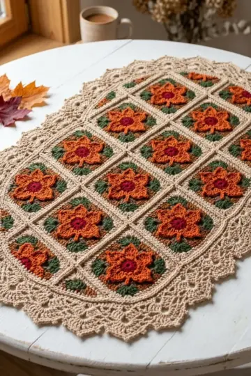 Autumn Maple Granny Square Table Runner Free Crochet Pattern