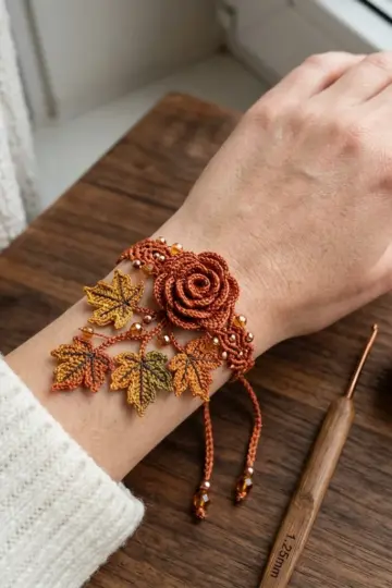 Autumn Maple Vine Bracelet Free Crochet Pattern