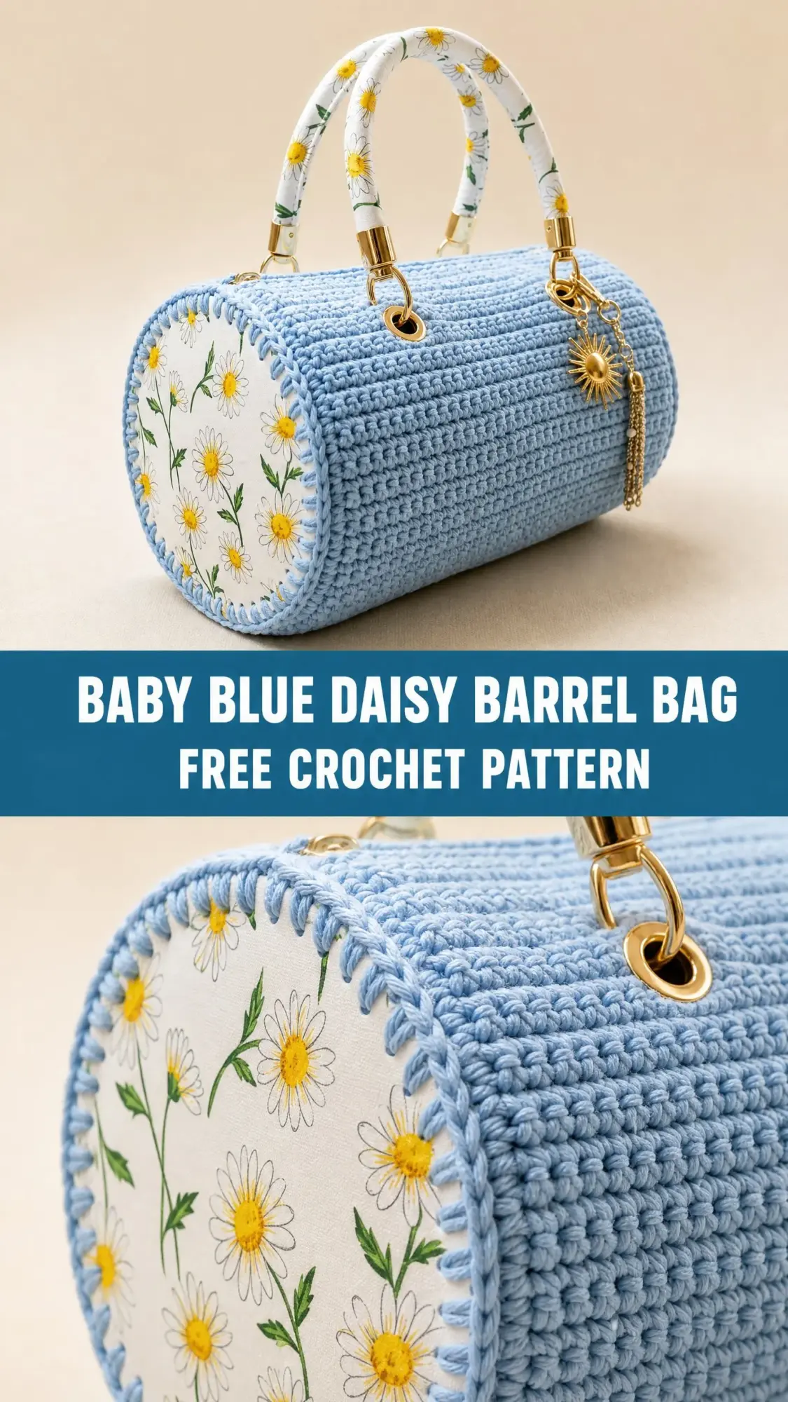 Baby Blue Daisy Barrel Bag Free Crochet Pattern