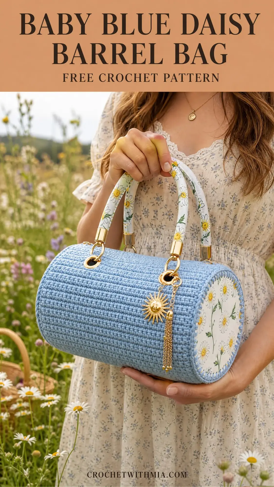 Baby Blue Daisy Barrel Bag Free Crochet Pattern