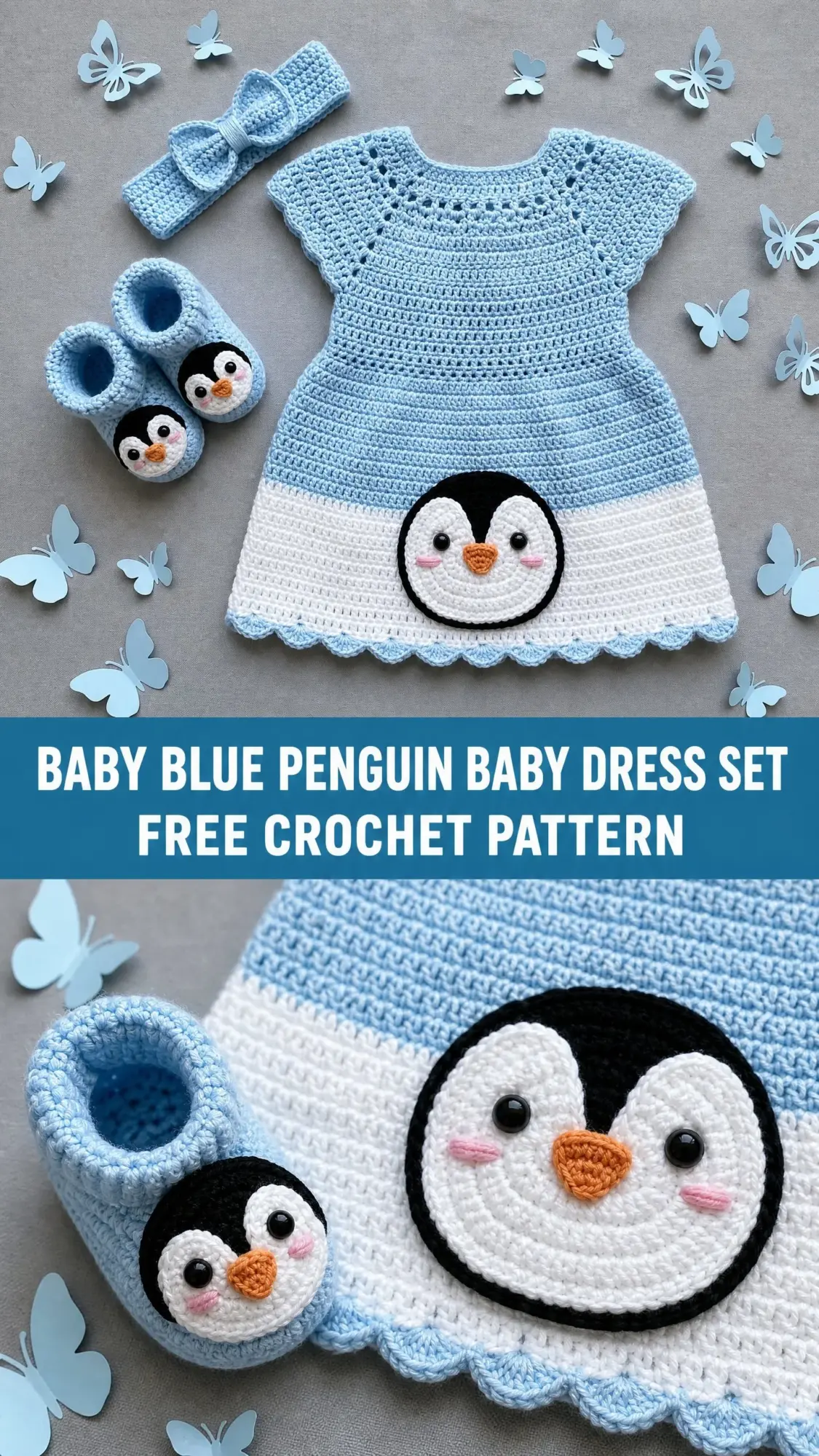 Baby Blue Penguin Baby Dress Set Free Crochet Pattern