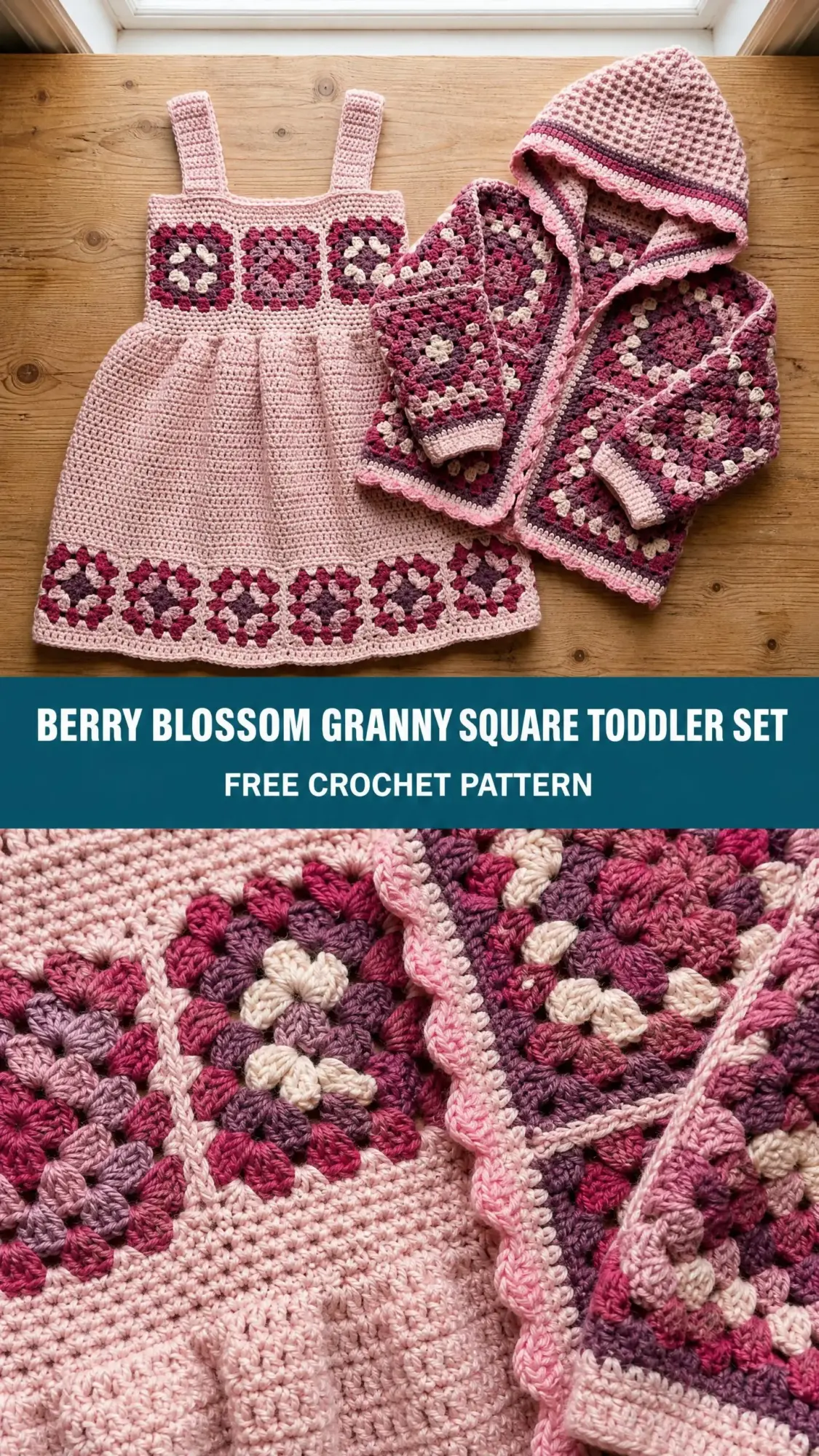 Berry Blossom Granny Square Toddler Set Free Crochet Pattern