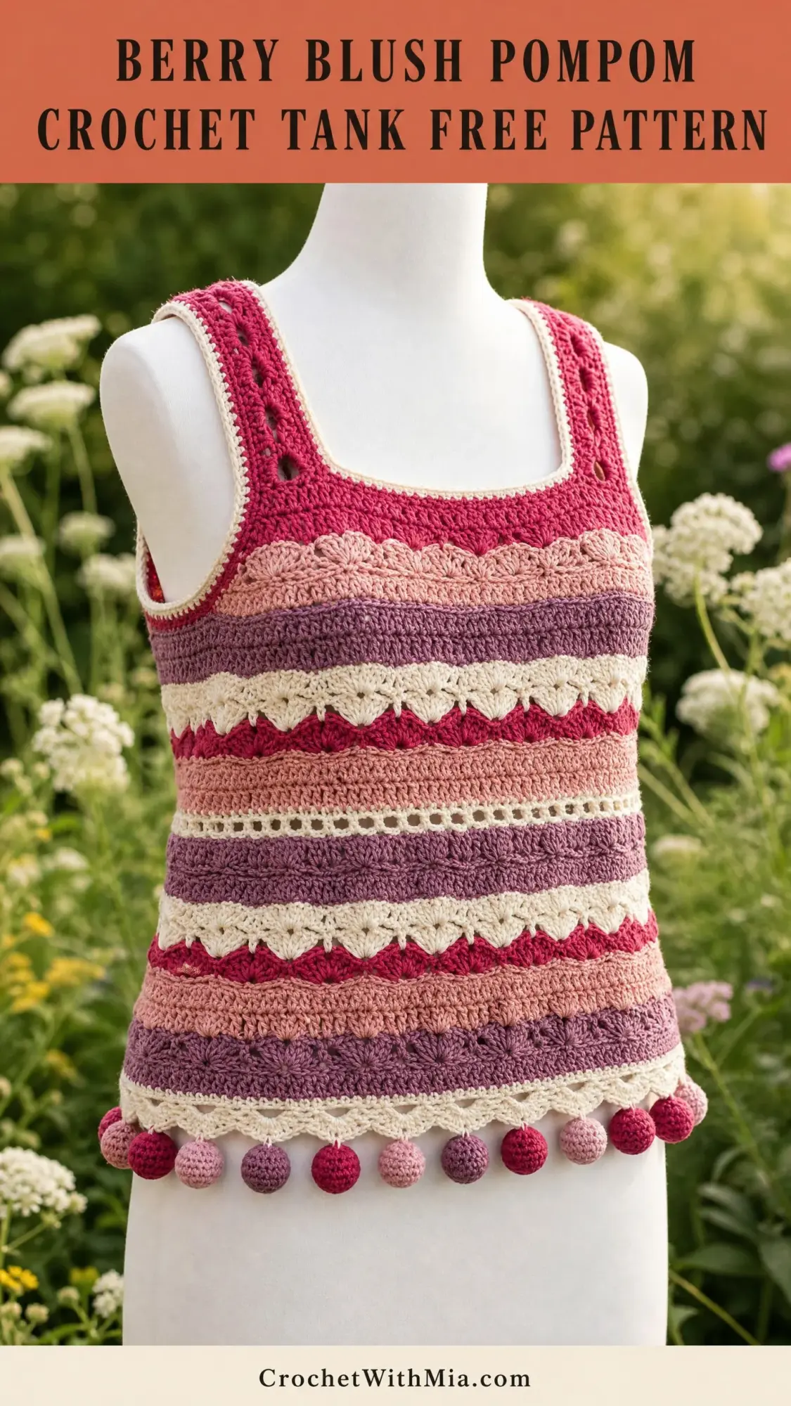 Berry Blush Pompom Crochet Tank Free Crochet Pattern