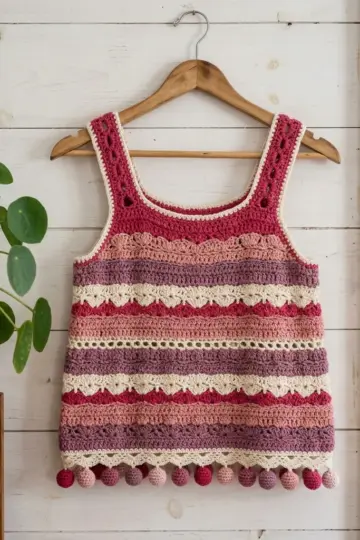 Berry Blush Pompom Crochet Tank Free Crochet Pattern