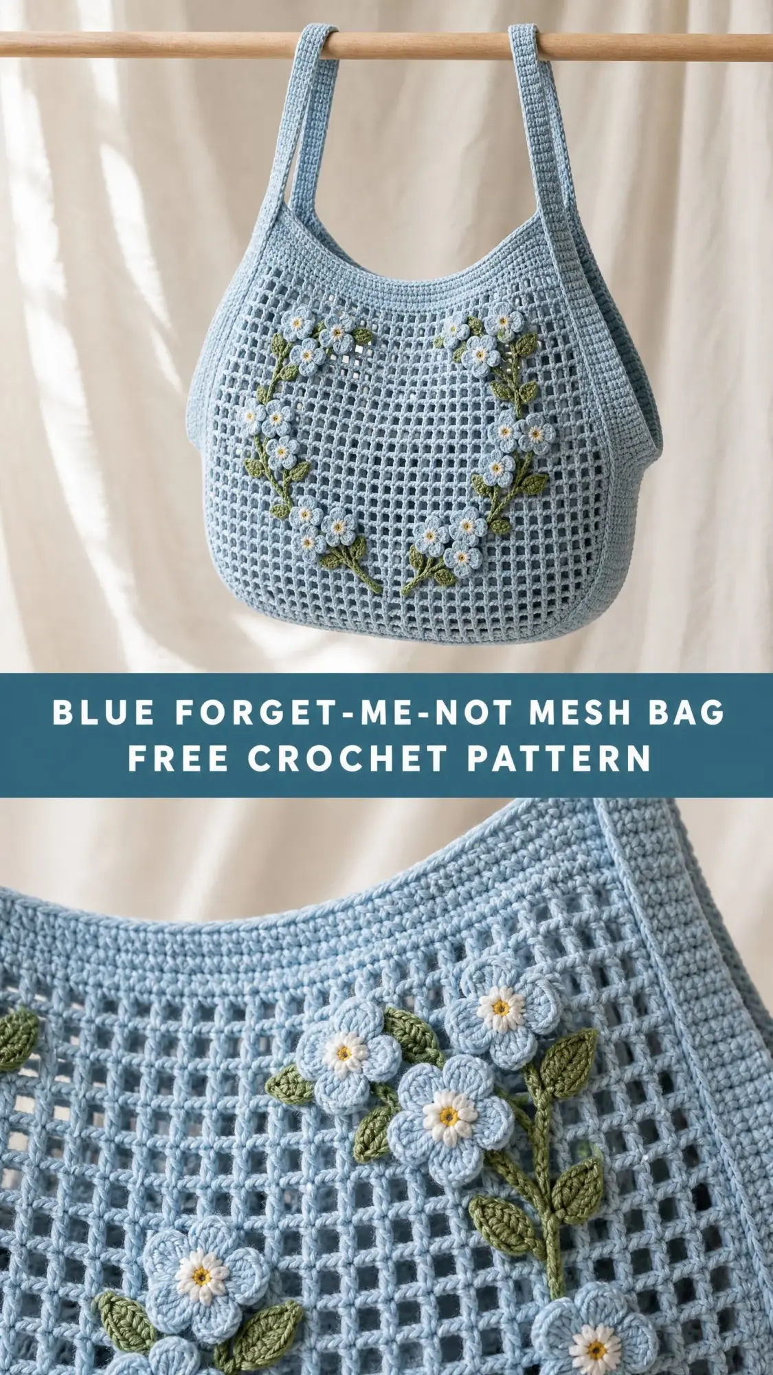 Blue Forget-Me-Not Mesh Bag Free Crochet Pattern