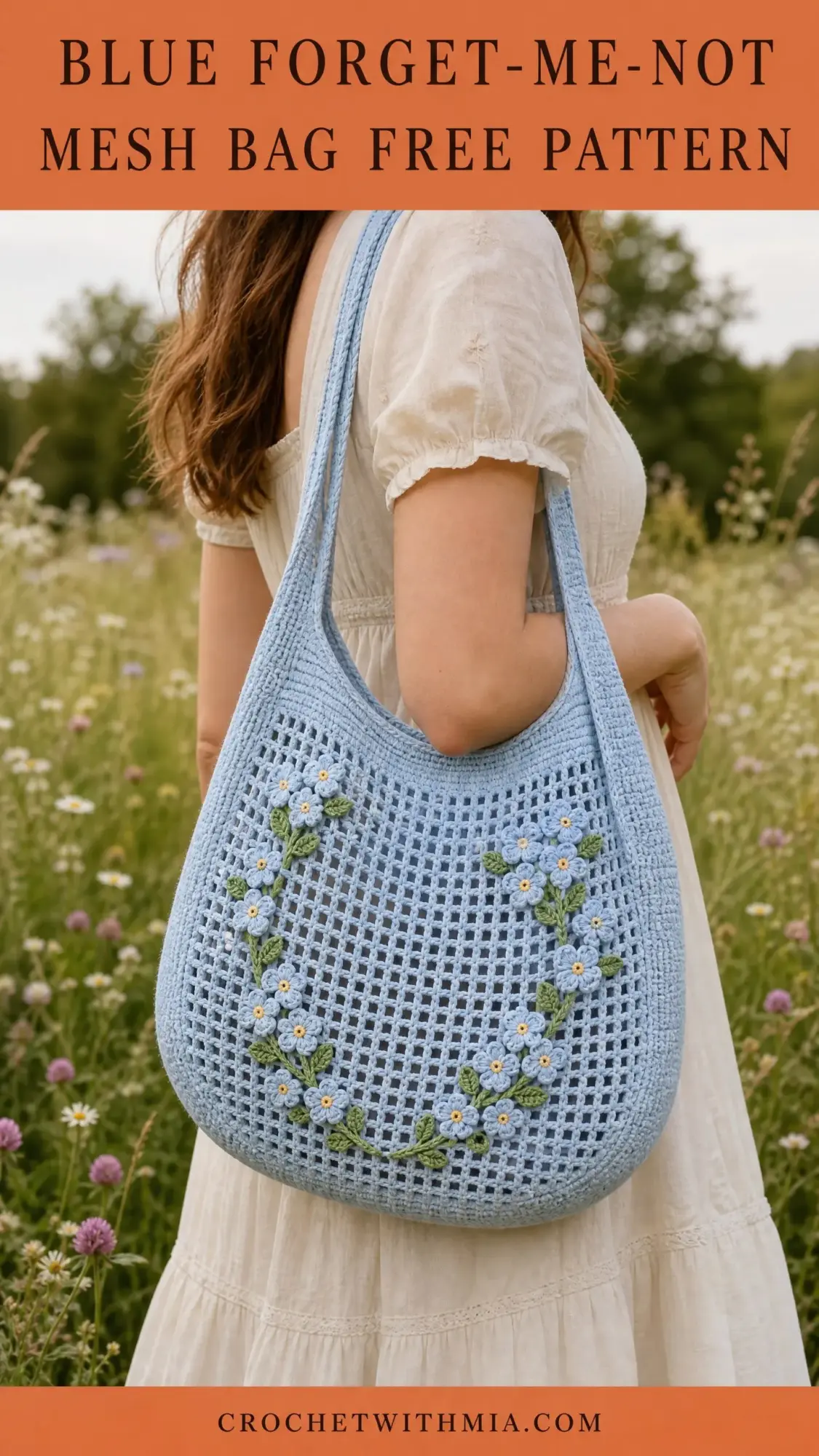 Blue Forget-Me-Not Mesh Bag Free Crochet Pattern