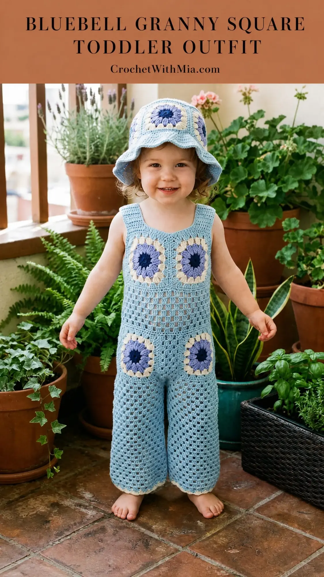 Bluebell Granny Square Toddler Outfit Free Crochet Pattern