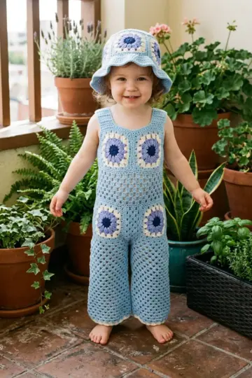 Bluebell Granny Square Toddler Outfit Free Crochet Pattern