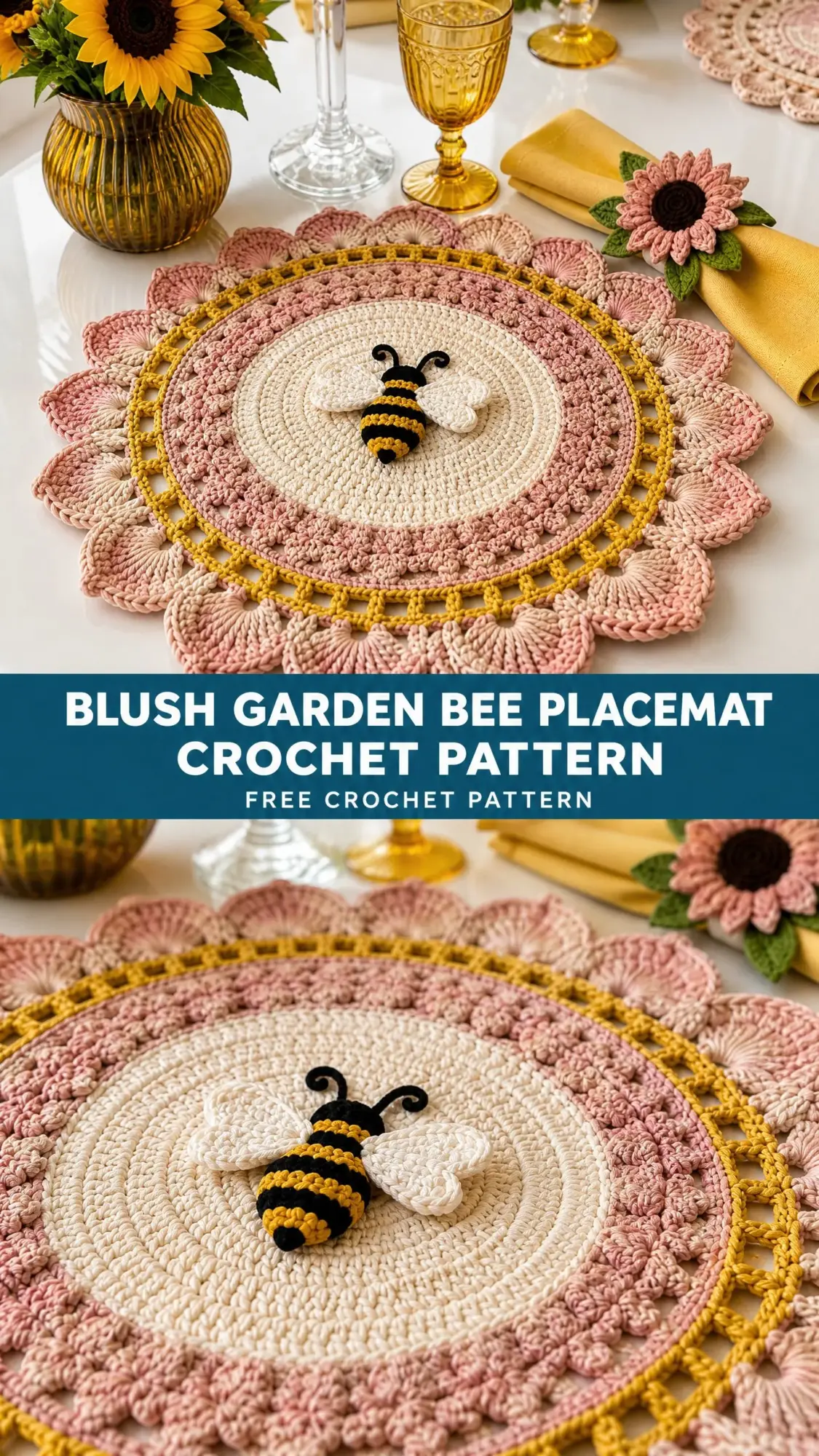 Blush Garden Bee Placemat Crochet Pattern