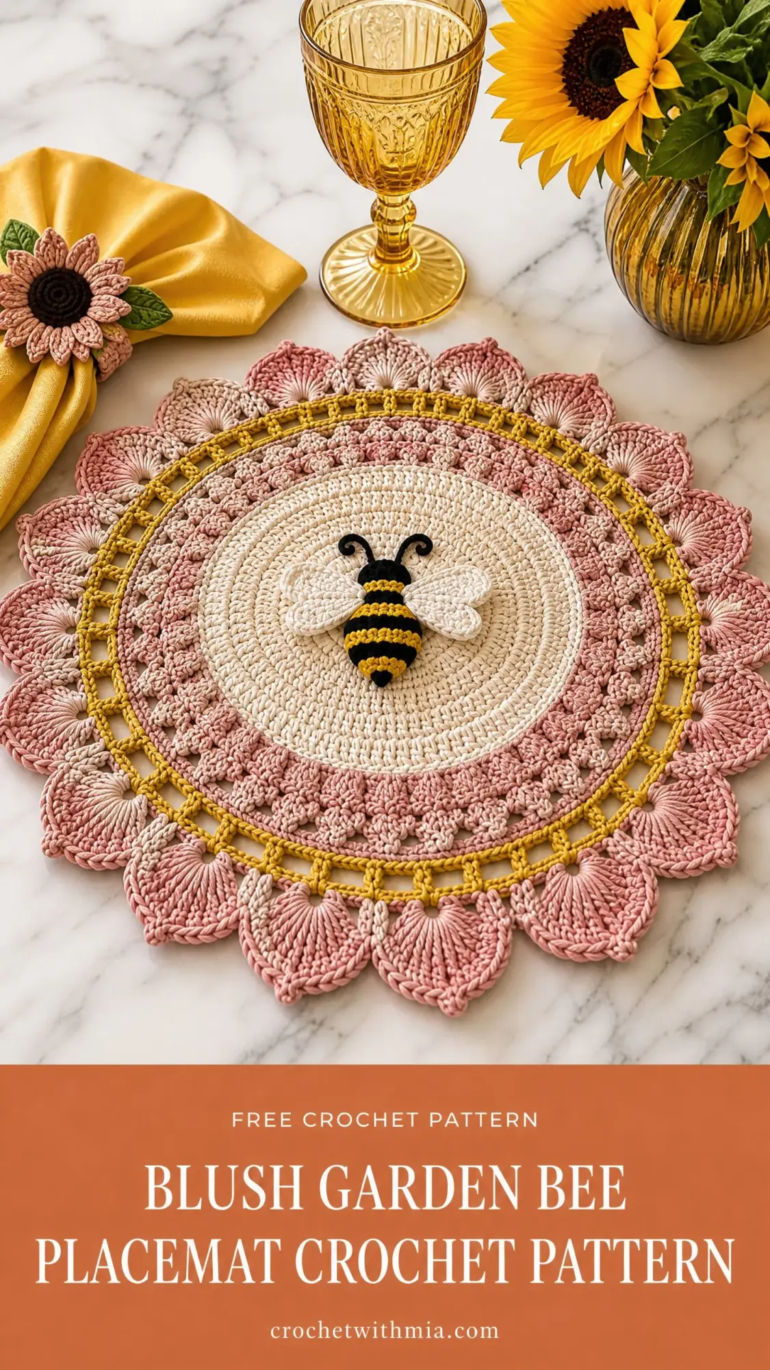 Blush Garden Bee Placemat Crochet Pattern
