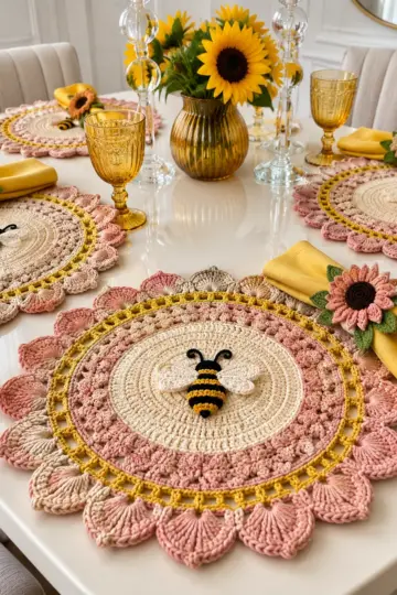 Blush Garden Bee Placemat Crochet Pattern