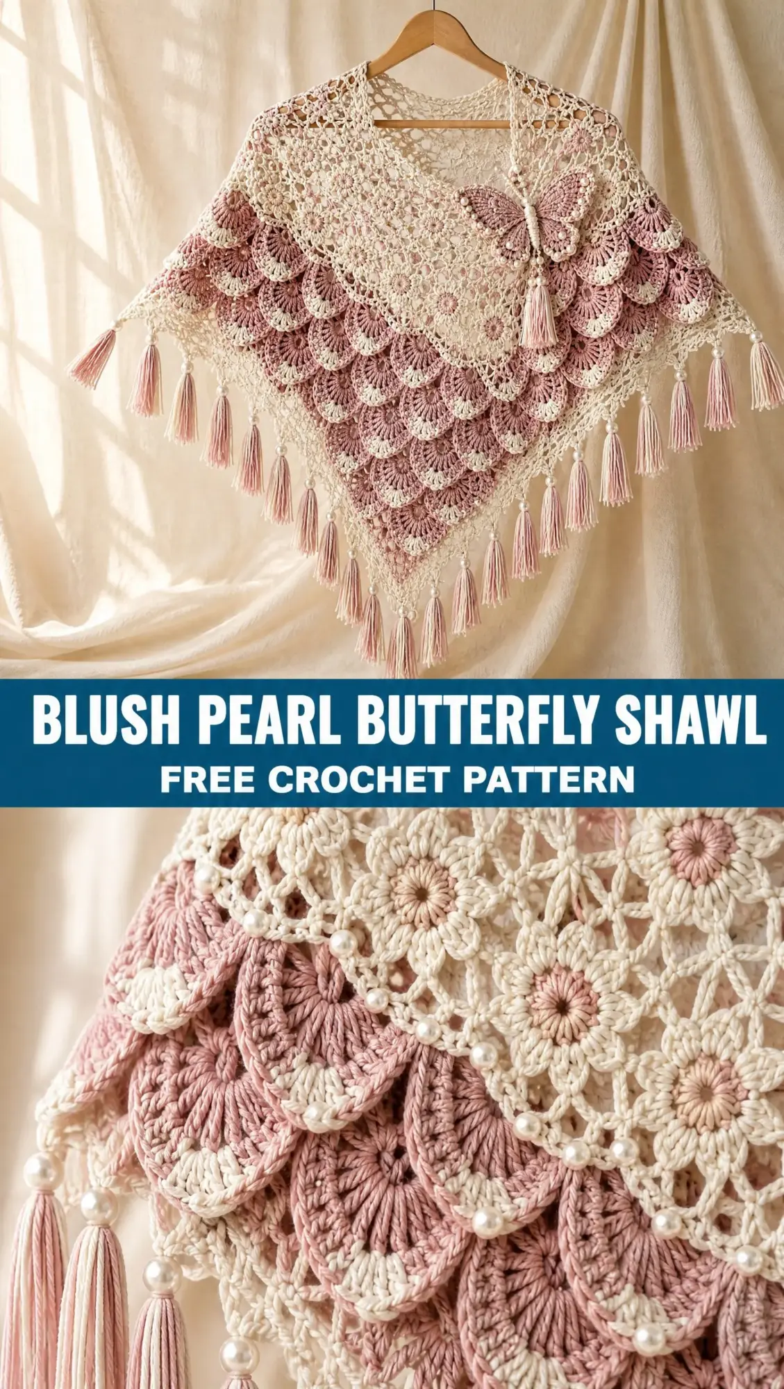 Blush Pearl Butterfly Shawl Crochet Pattern