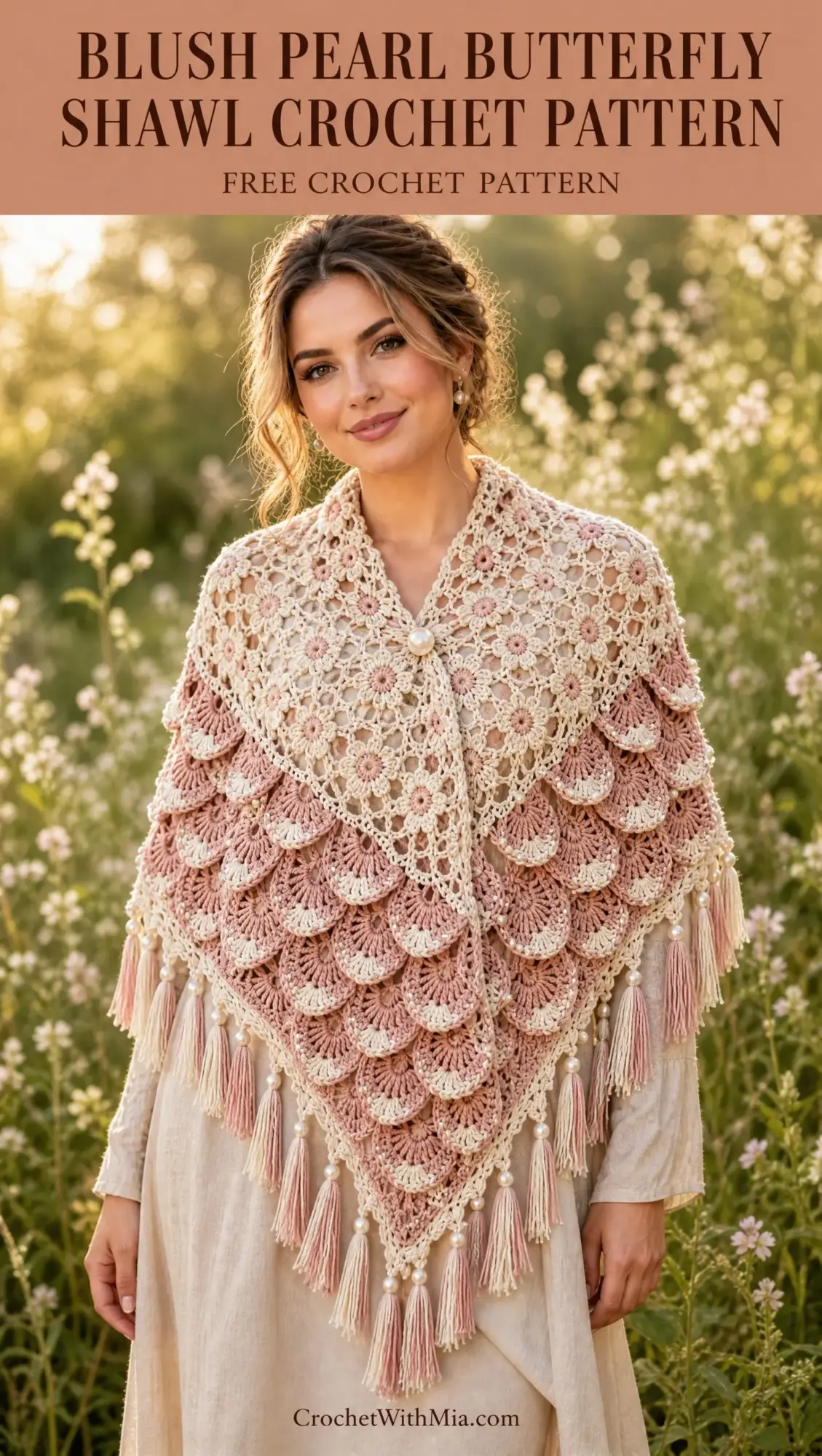 Blush Pearl Butterfly Shawl Crochet Pattern