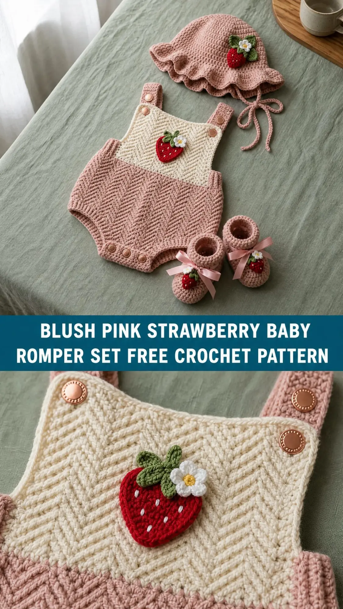 Blush Pink Strawberry Baby Romper Set Free Crochet Pattern