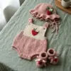 Blush Pink Strawberry Baby Romper Set Free Crochet Pattern
