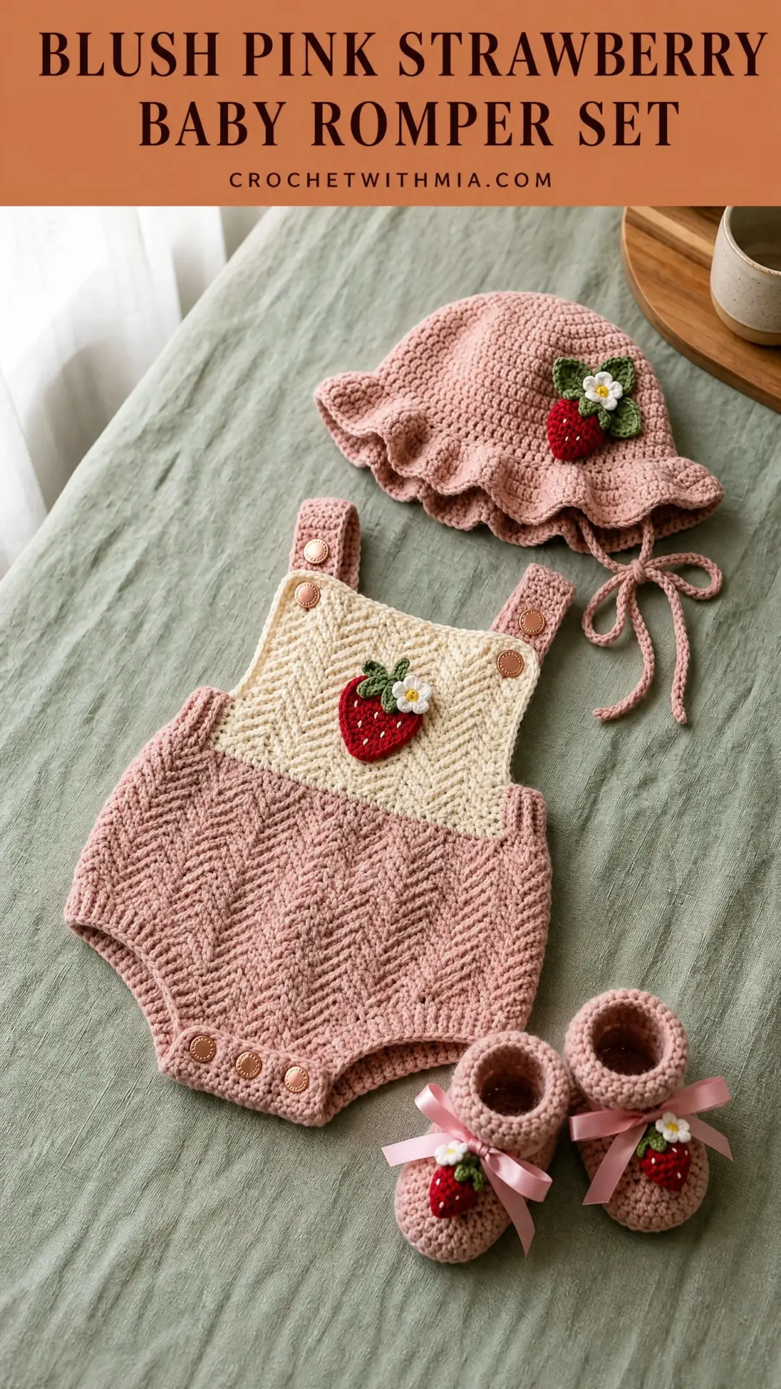Blush Pink Strawberry Baby Romper Set Free Crochet Pattern